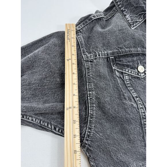 American Eagle Jean Jacket S/P UNISEX Black Denim Trucker Grunge Biker Unlined - Picture 15 of 16